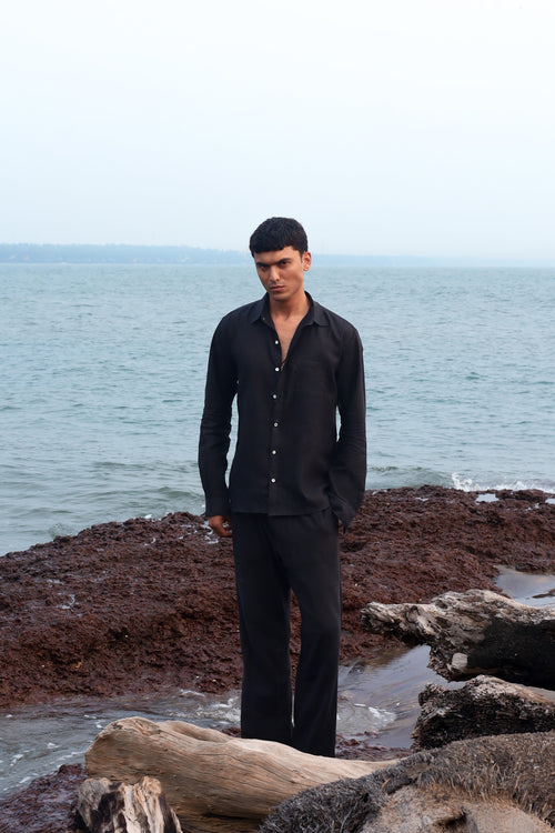 Jet Black Men's Linen Shirt