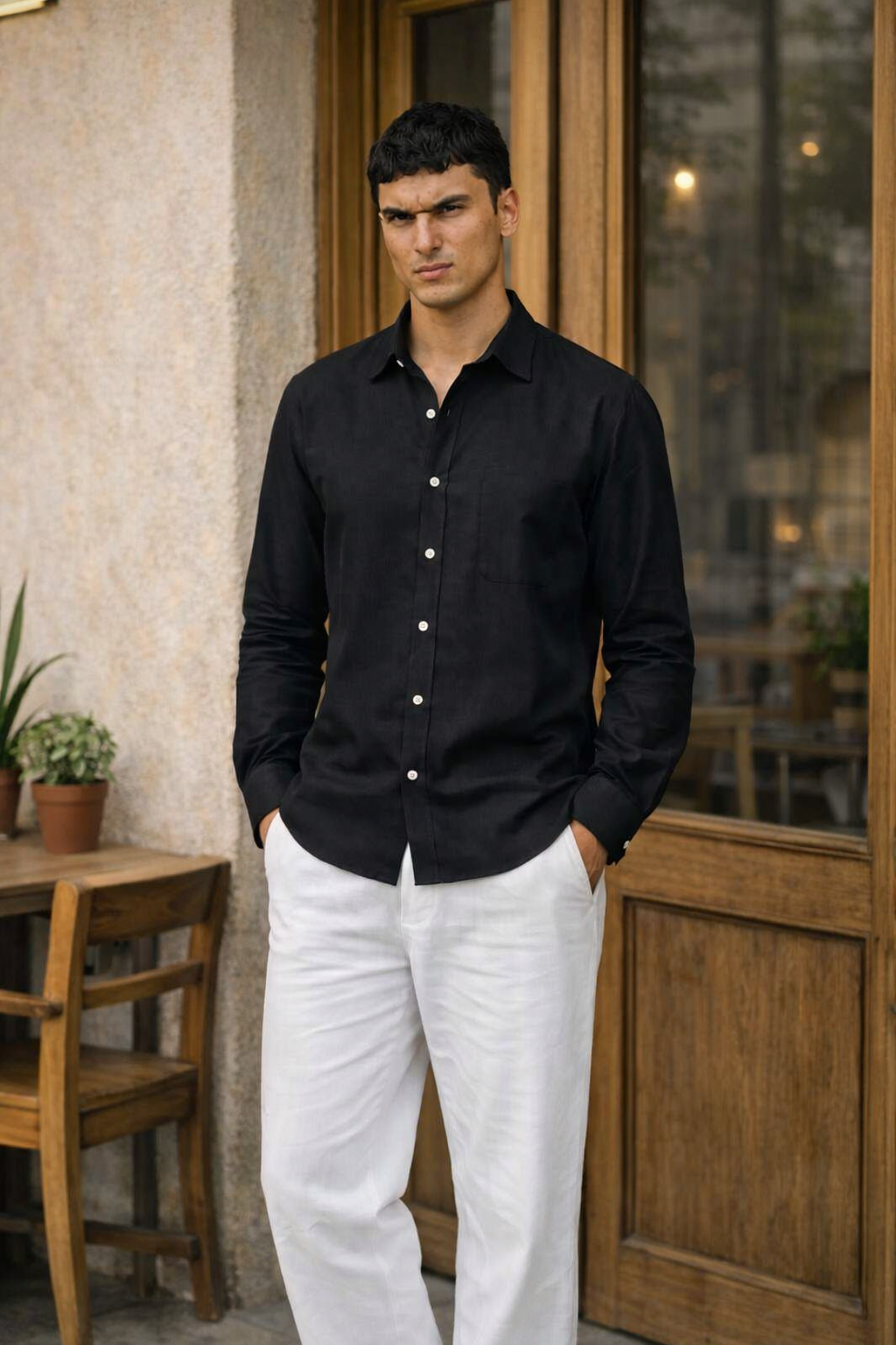 Jet Black Men's Linen Shirt