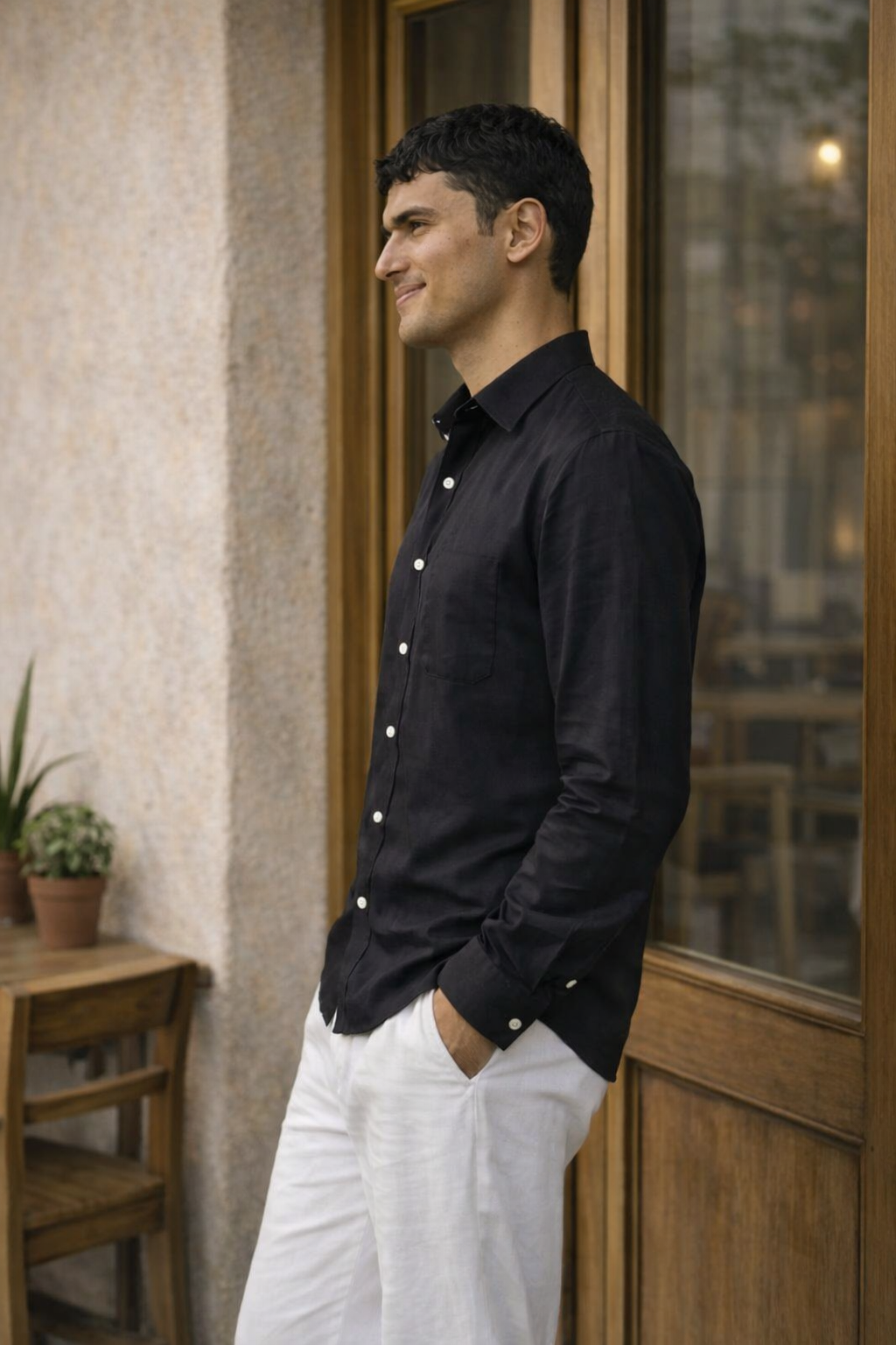 Jet Black Men's Linen Shirt