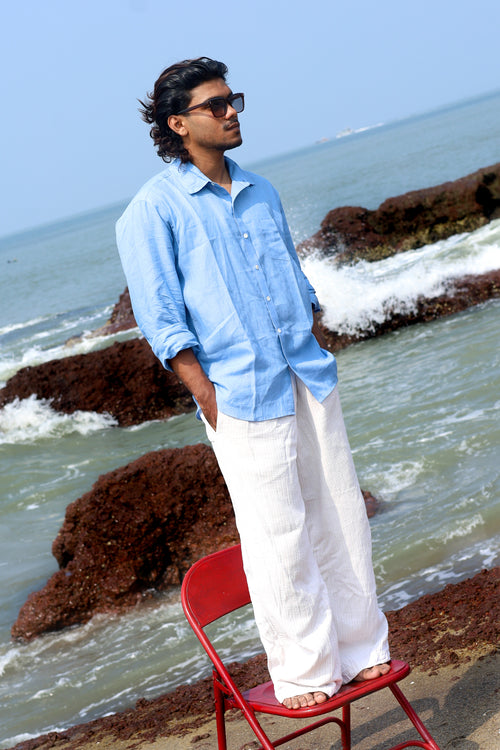 Classic Blue Men's Linen Shirt