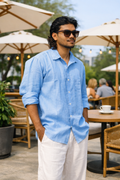 Classic Blue Men's Linen Shirt
