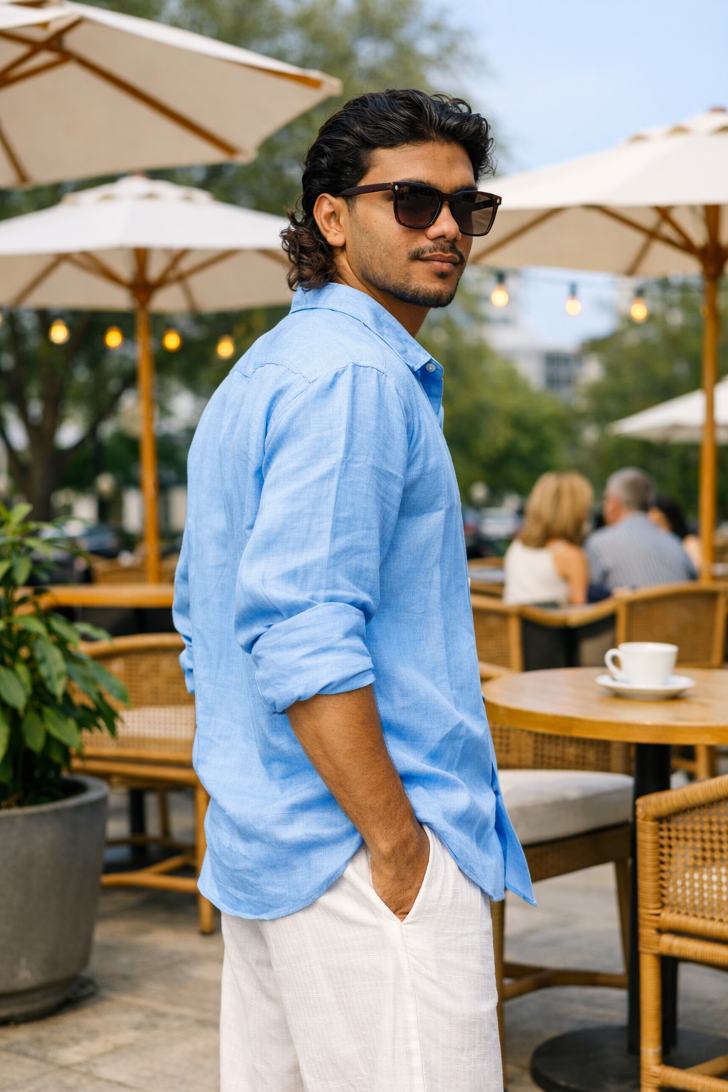 Classic Blue Men's Linen Shirt