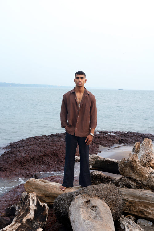 Cocoa Brown Men's Linen Shirt