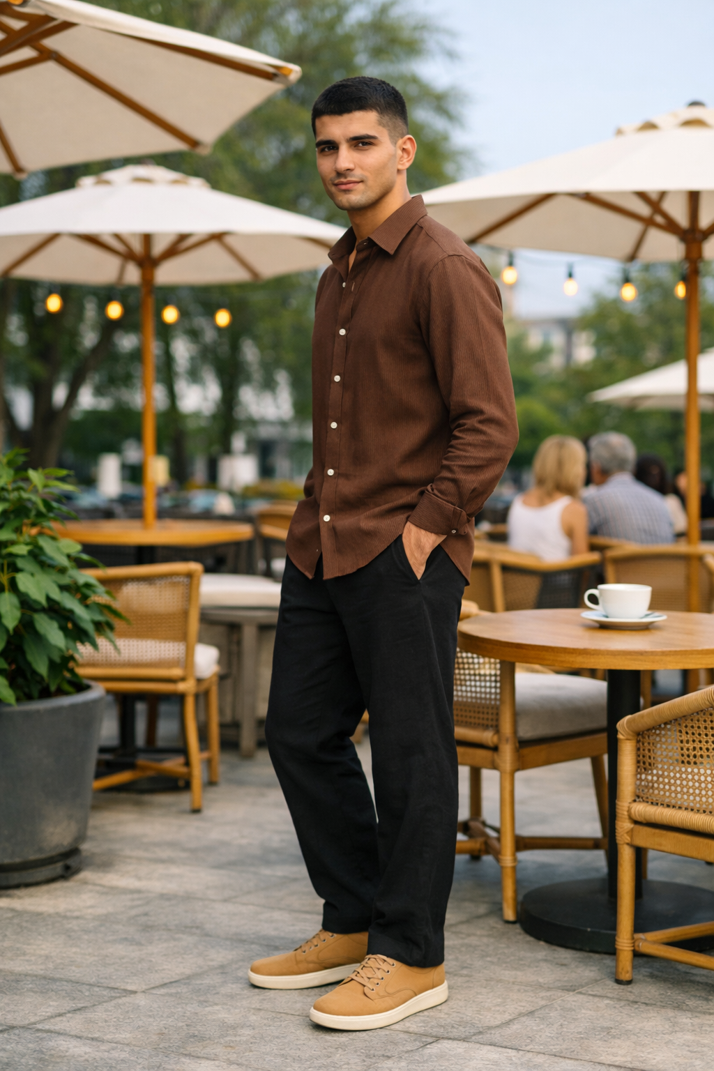 Cocoa Brown Men's Linen Shirt