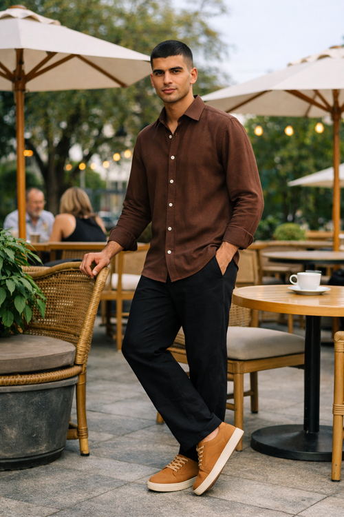 Cocoa Brown Men's Linen Shirt