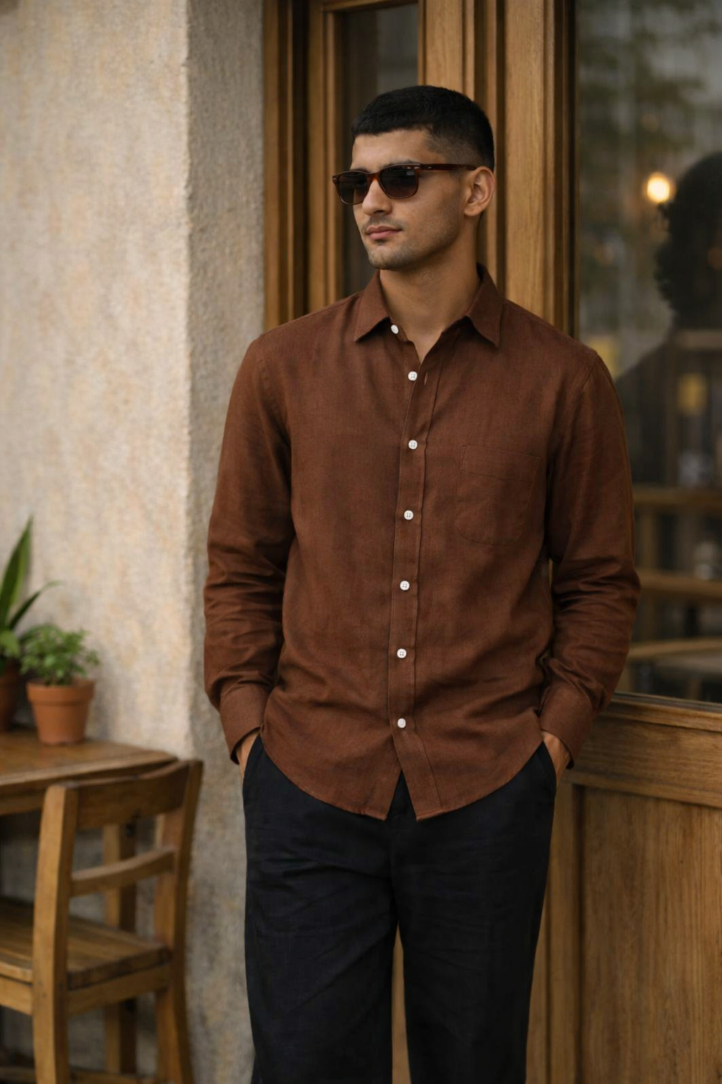 Cocoa Brown Men's Linen Shirt