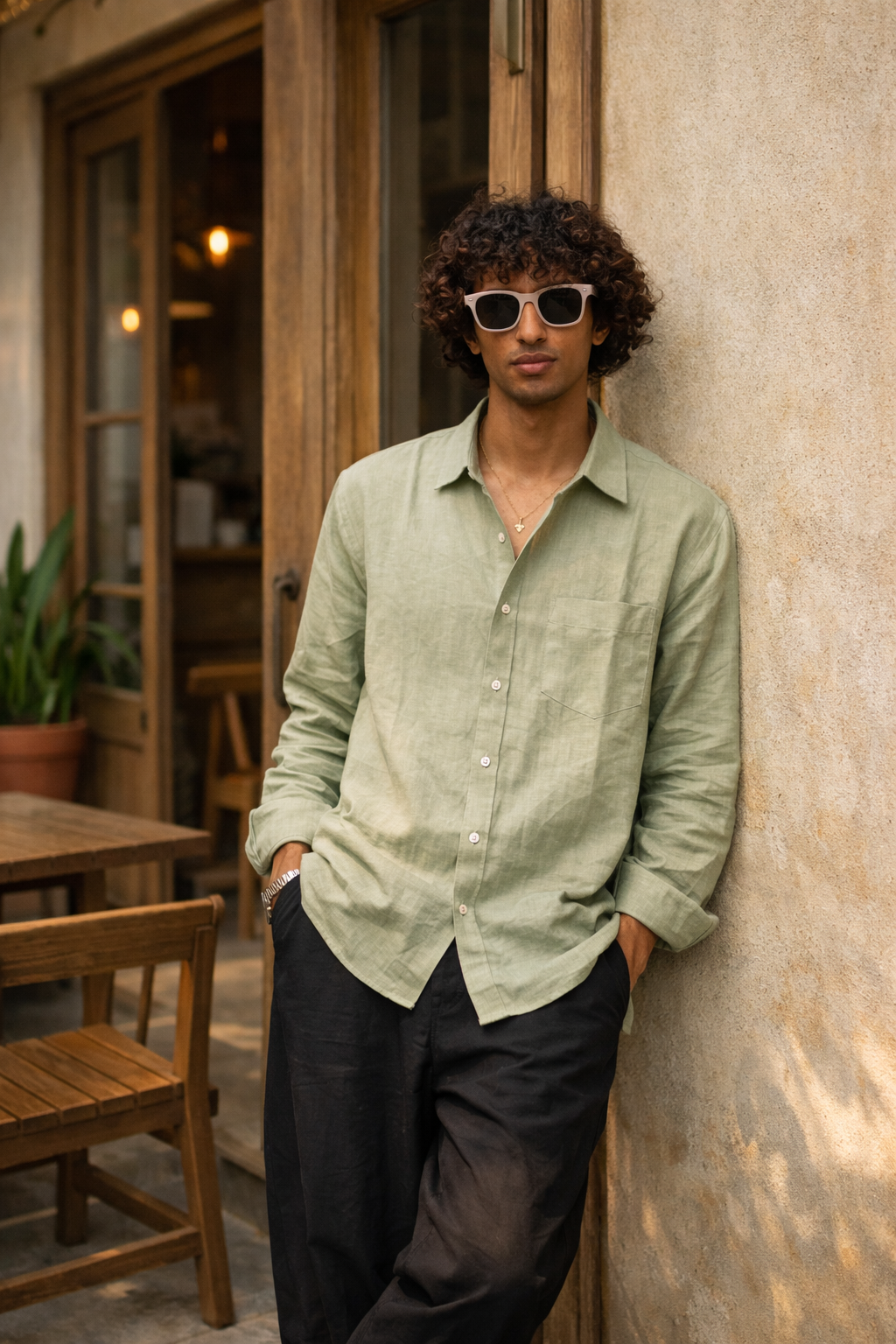 Sage Green Men's Linen Shirt