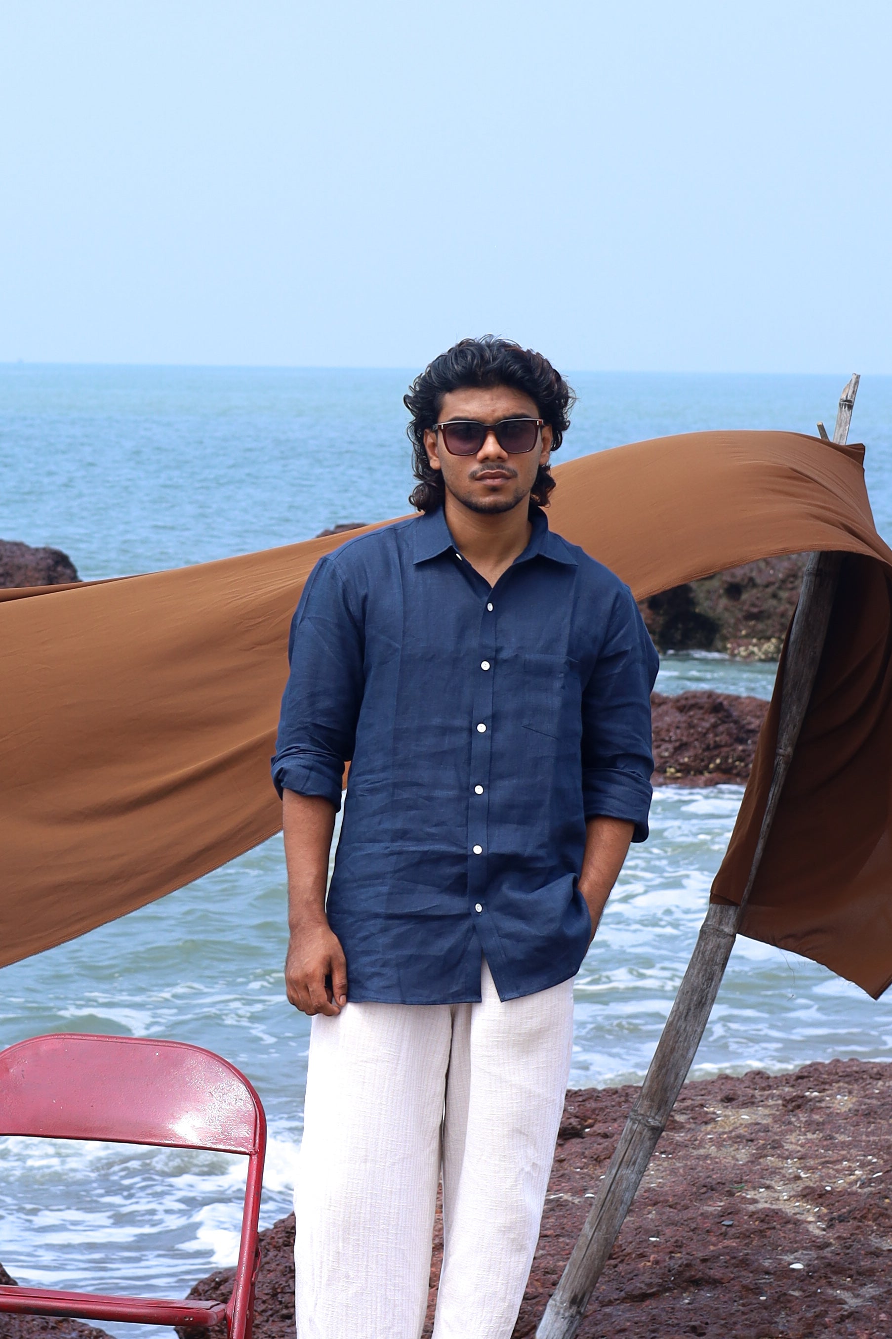 Midnight Blue Men's Linen Shirt