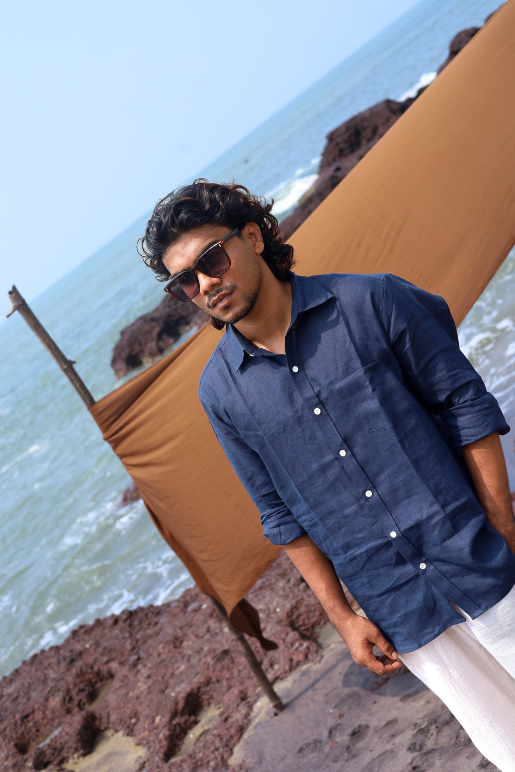 Midnight Blue Men's Linen Shirt