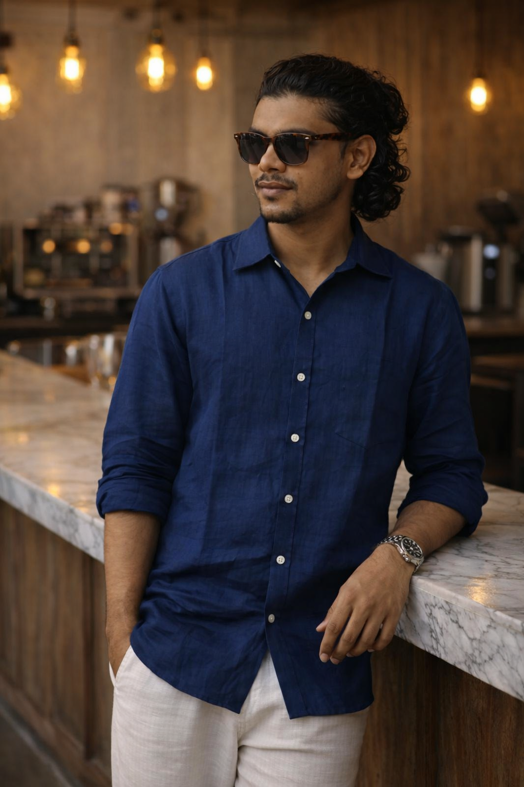 Midnight Blue Men's Linen Shirt