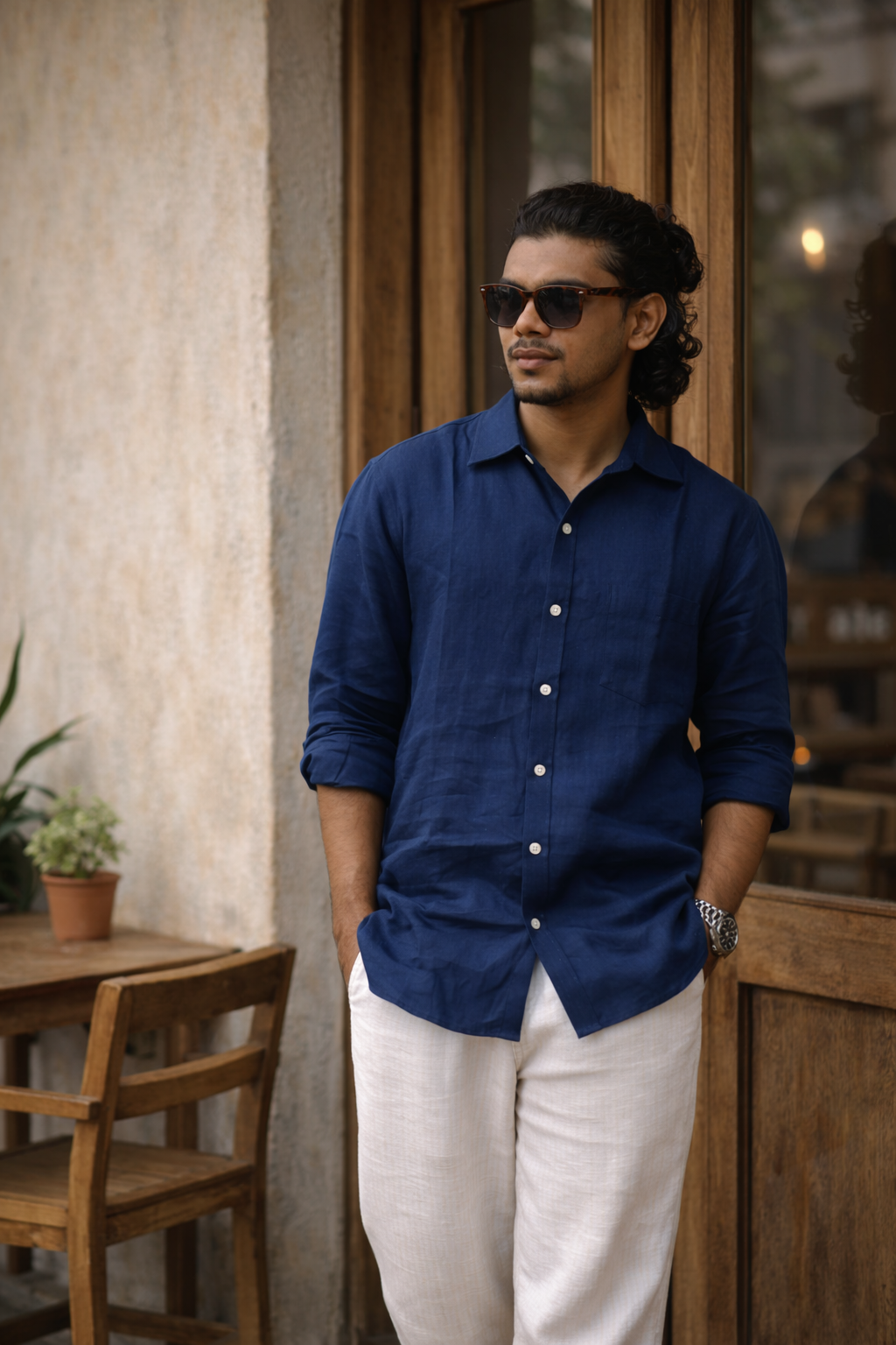 Midnight Blue Men's Linen Shirt