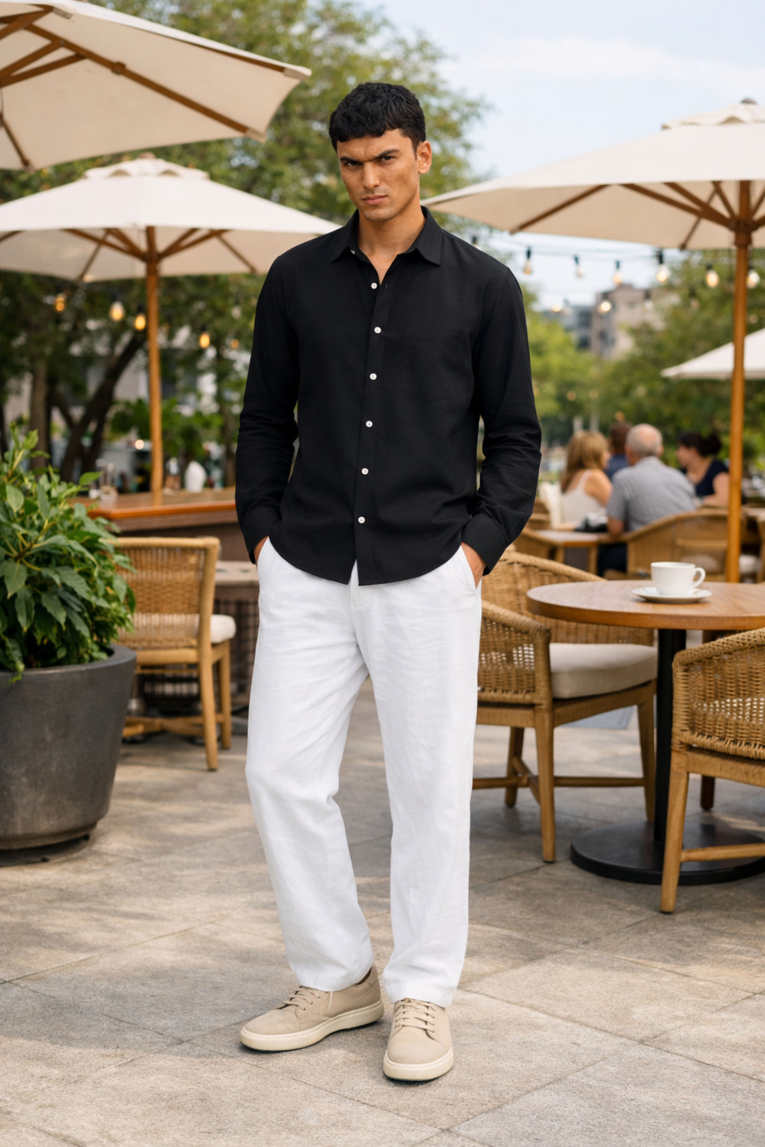 Jet Black Men's Linen Shirt