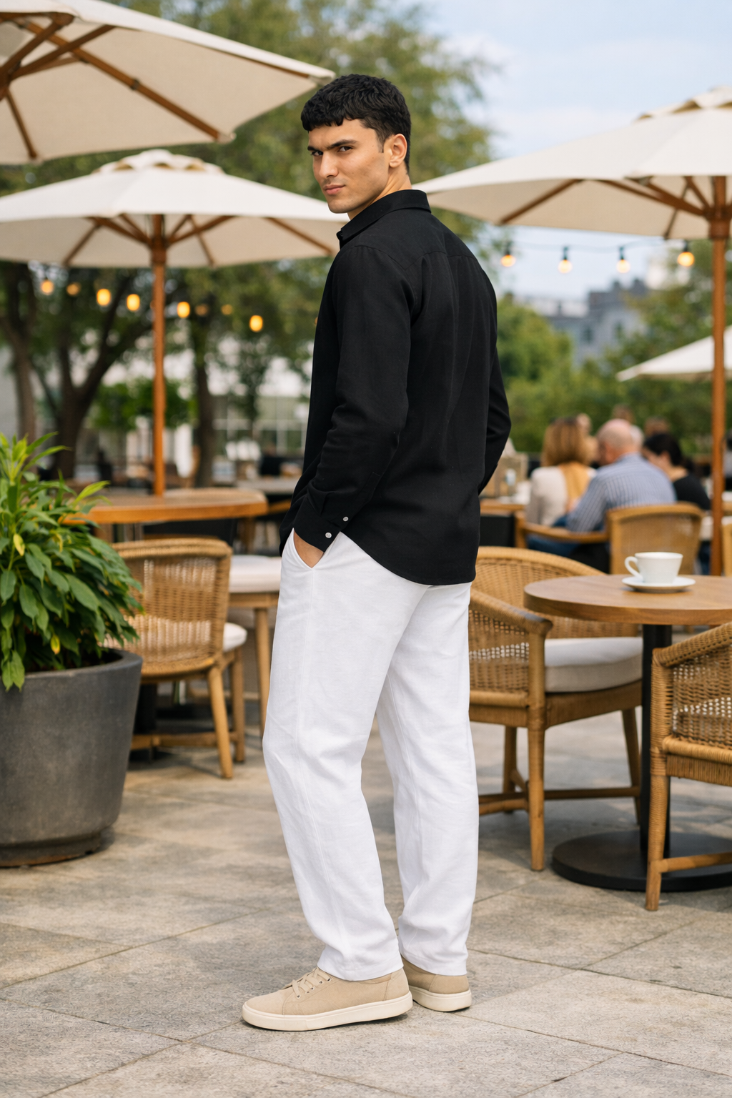 Jet Black Men's Linen Shirt